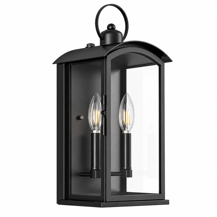Solstice 19"H 2-Light Tempered Glass Outdoor Wall Lantern With Dusk To Dawn 
