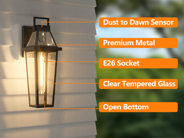 Solstice 1 - Light 18.4"H Tempered Glass Outdoor Wall Light With Dusk To Dawn #7075