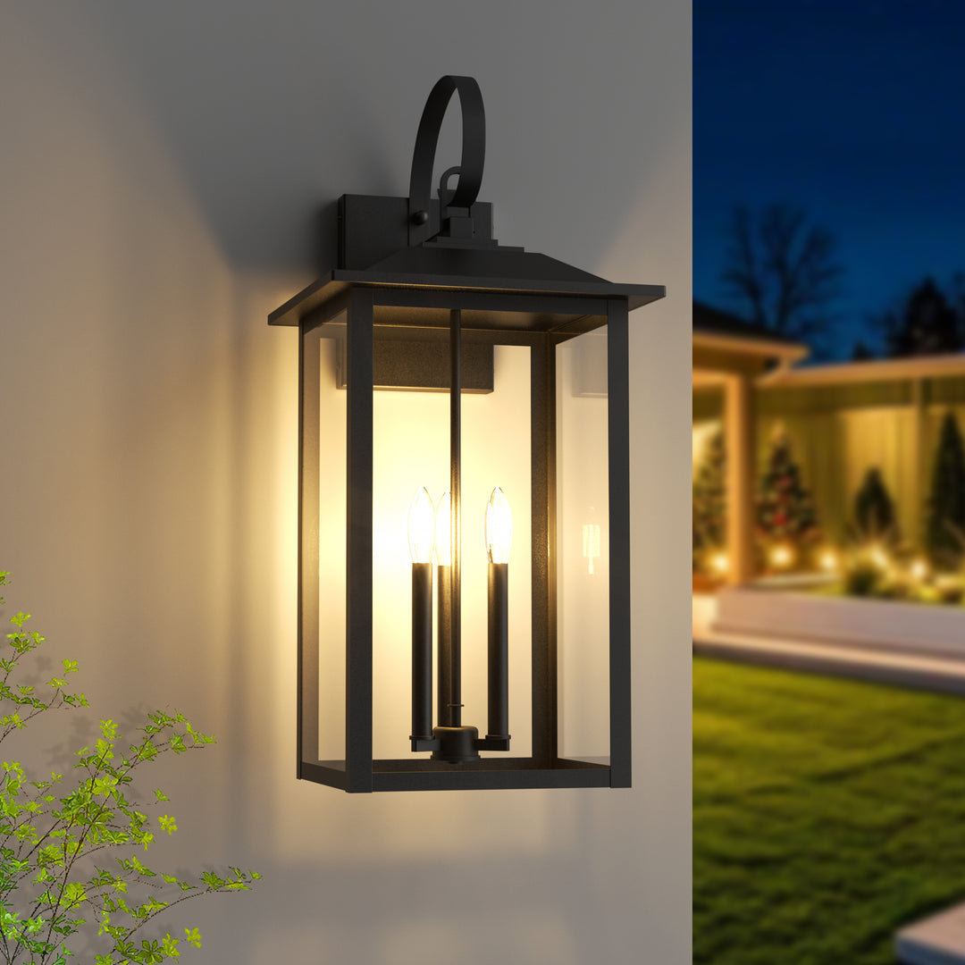 Solstice 25"H 3-Light Tempered Glass Outdoor Wall Lantern With Dusk To Dawn #7077