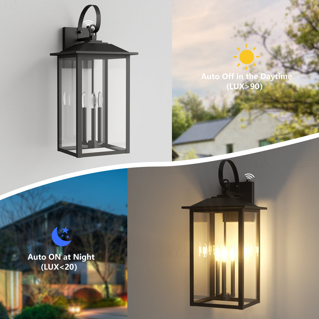 Solstice 25"H 3-Light Tempered Glass Outdoor Wall Lantern With Dusk To Dawn #7077