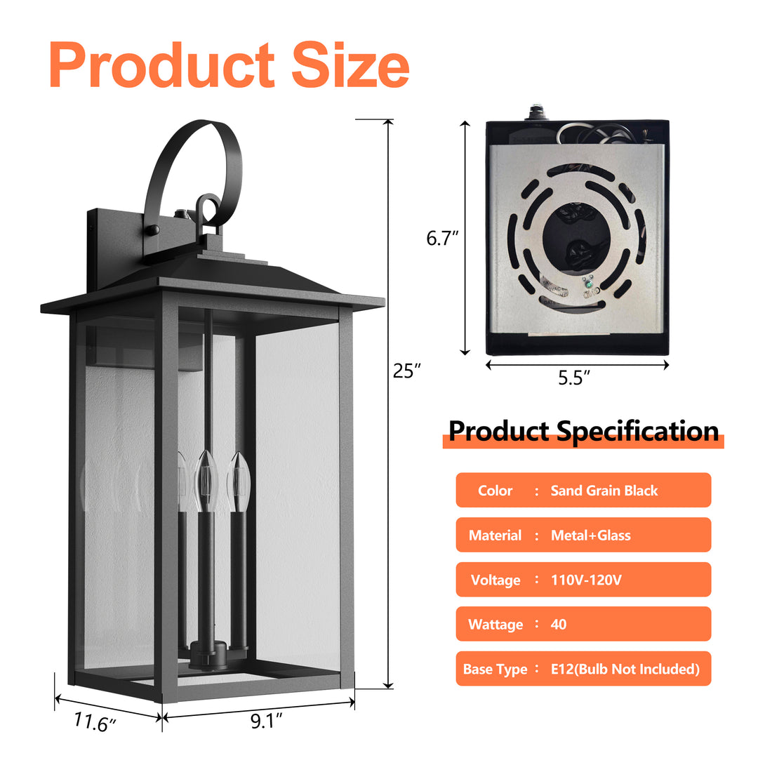 Solstice 25"H 3-Light Tempered Glass Outdoor Wall Lantern With Dusk To Dawn #7077