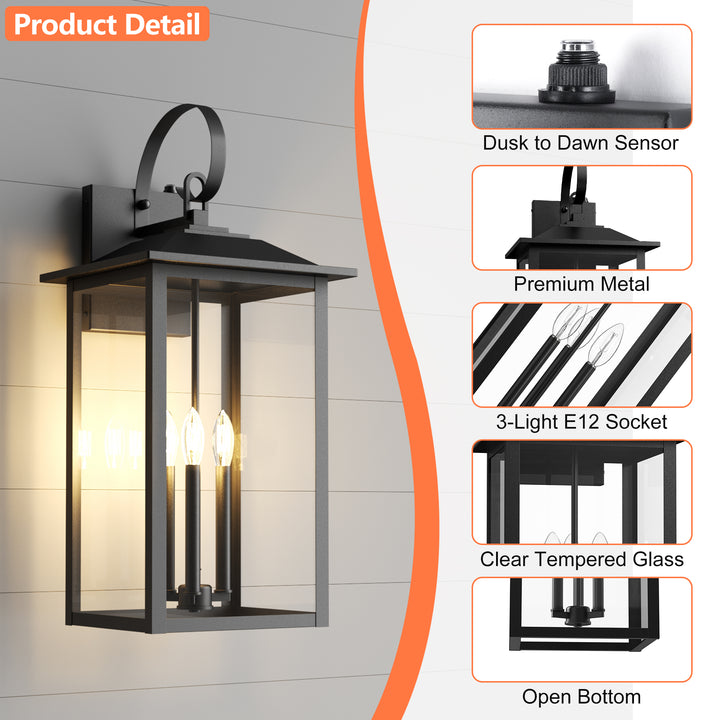 Solstice 25"H 3-Light Tempered Glass Outdoor Wall Lantern With Dusk To Dawn #7077