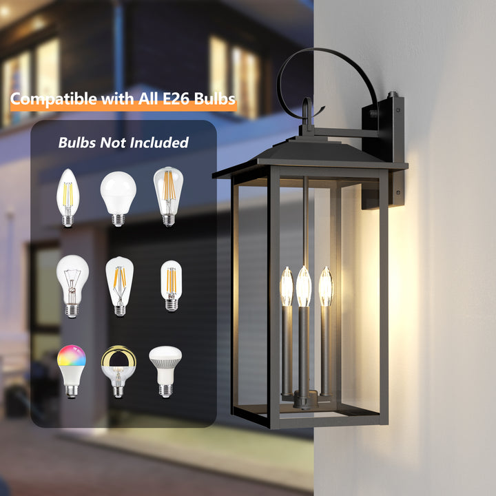 Solstice 25"H 3-Light Tempered Glass Outdoor Wall Lantern With Dusk To Dawn #7077