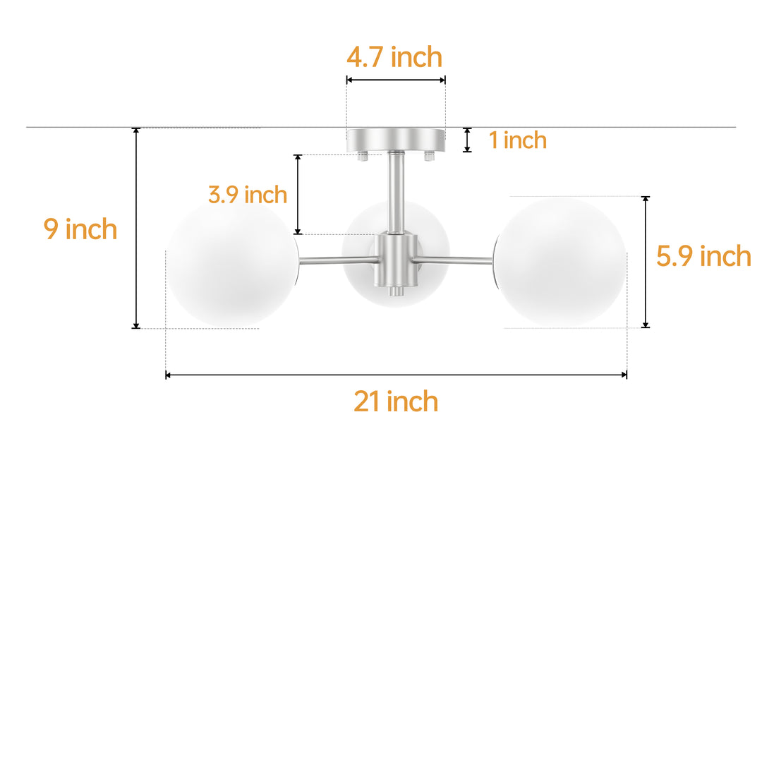 21'' Modern Iron Glass Globe Semi Flush Mount Lighting