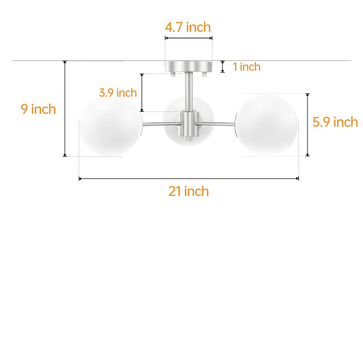 21'' Modern Iron Glass Globe Semi Flush Mount Lighting