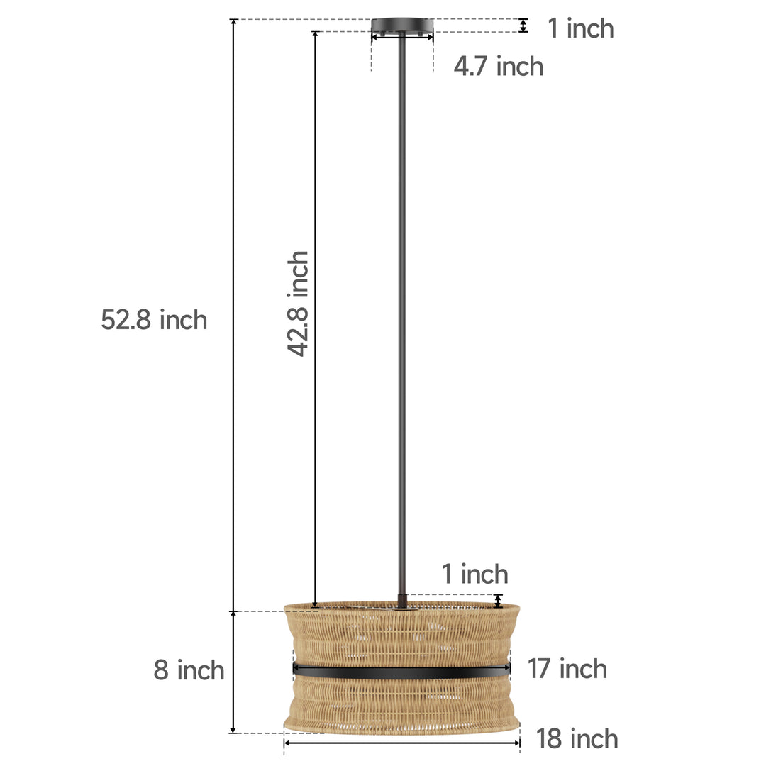 4-Light Rattan Shaded Drum Chandelier For Dinning Room