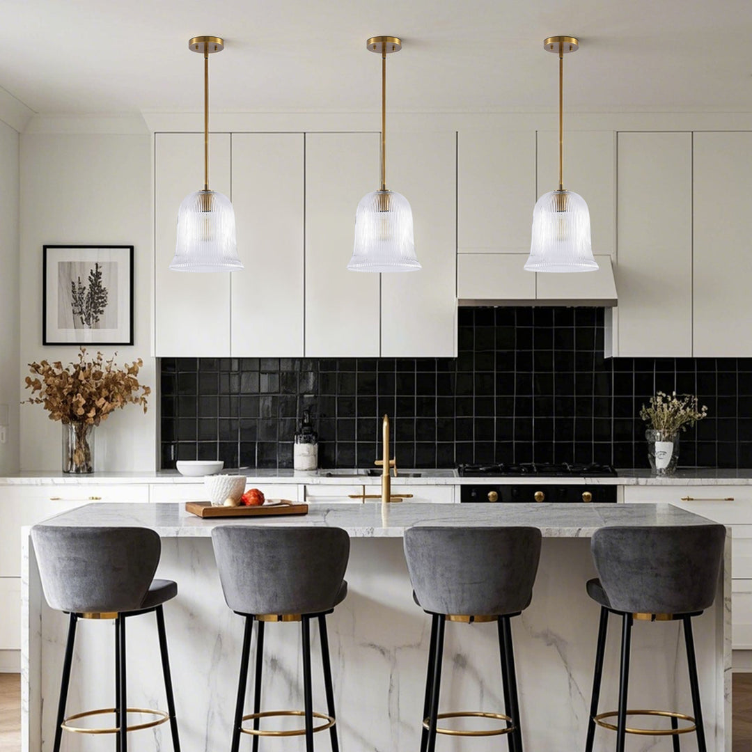 Glimmer 1-Light Metal & Glass Modern Bell Adjustable Rod Single Pendant Light #48001