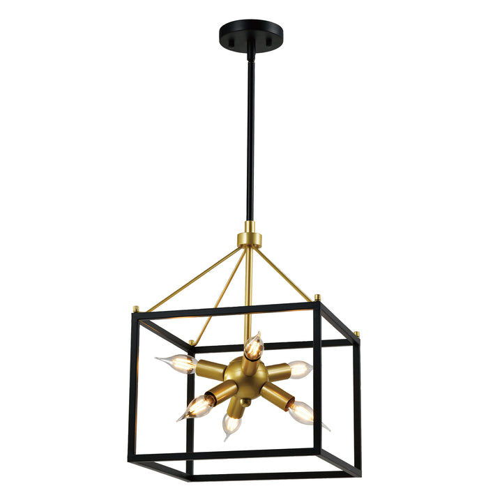 MAXAX 6 - Light Lantern&Sputnik Square / Rectangle&Sphere Chandelier With Wrought Iron Accents#MX2067-P6A