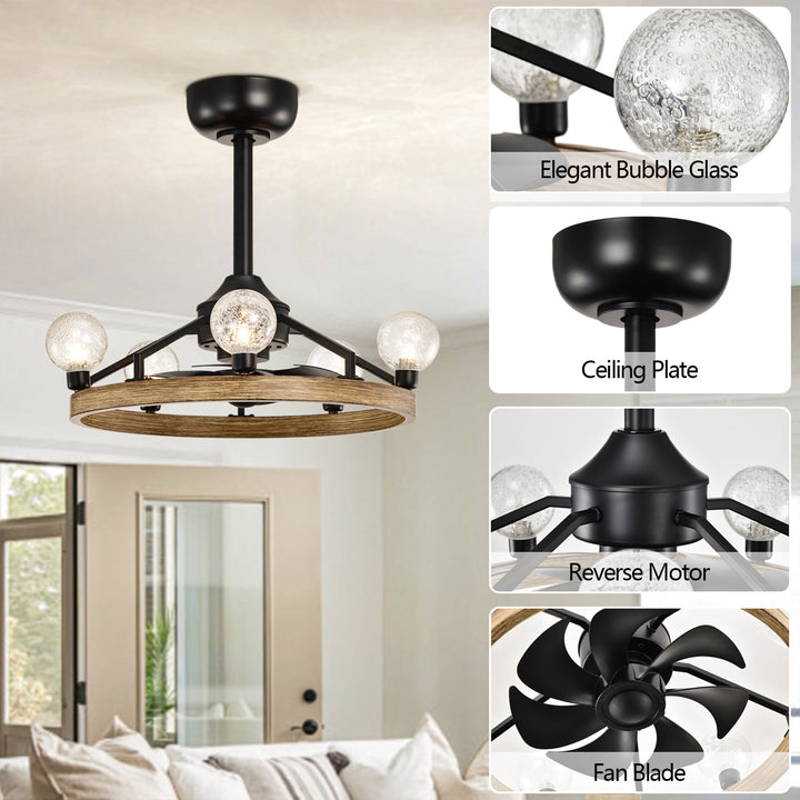 20.3'' Remote Control Reversible Matte Black Ceiling Fan With Lighting Kits#26008