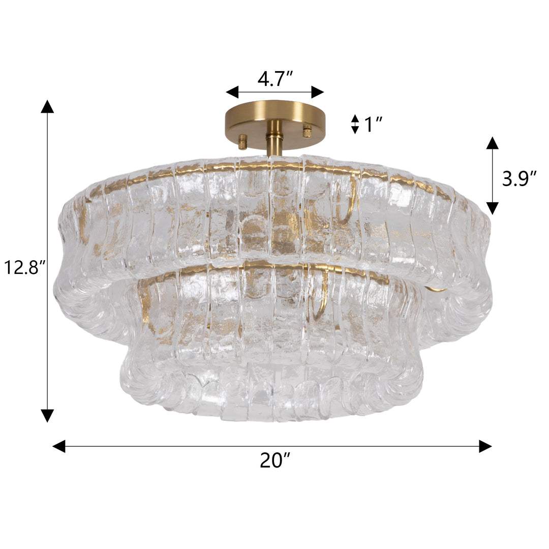 Lumen 20" 6-Light Brushed Brass Double-Layer Clear Artistic Glass Unique / Statement Semi-Flush Mount For Living Room/Bedroom #19235