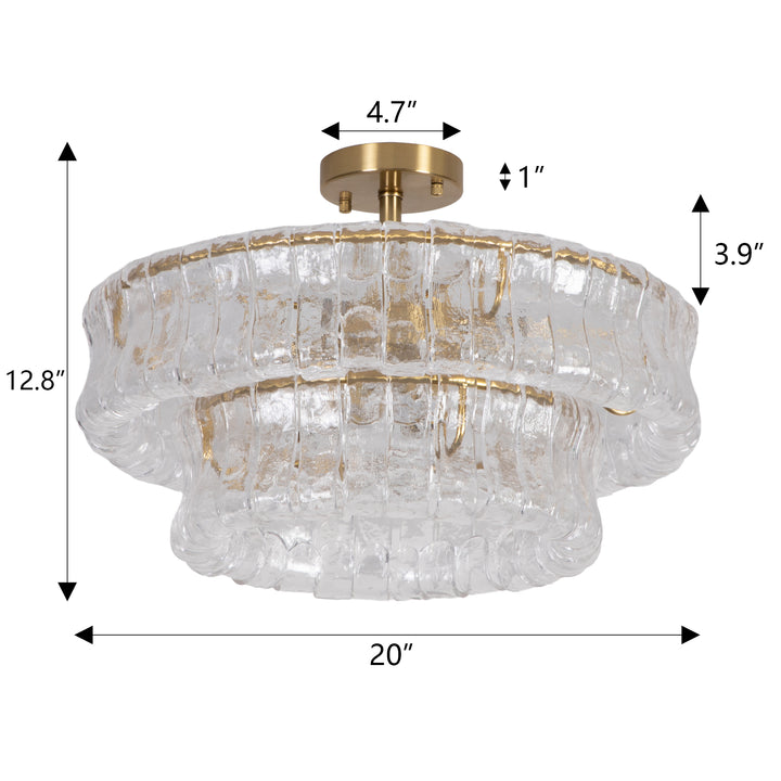 Lumen 20" 6-Light Brushed Brass Double-Layer Clear Artistic Glass Unique / Statement Semi-Flush Mount For Living Room/Bedroom #19235