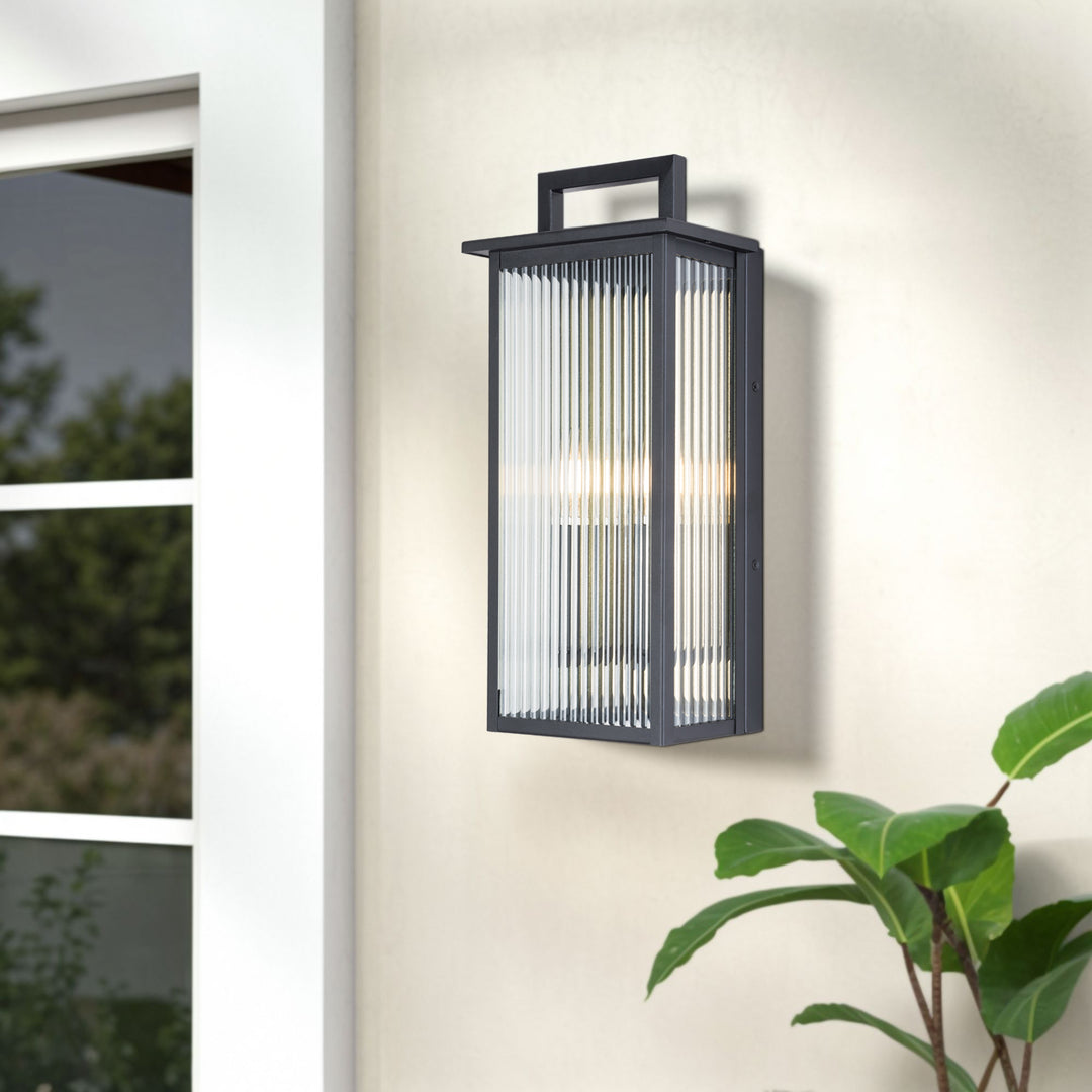 2 - Light 18''H Black Metal Glass Outdoor Wall Sconce with Dusk to Dawn #7039