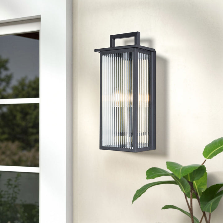 2 - Light 18''H Black Metal Glass Outdoor Wall Sconce with Dusk to Dawn #7039-2BK