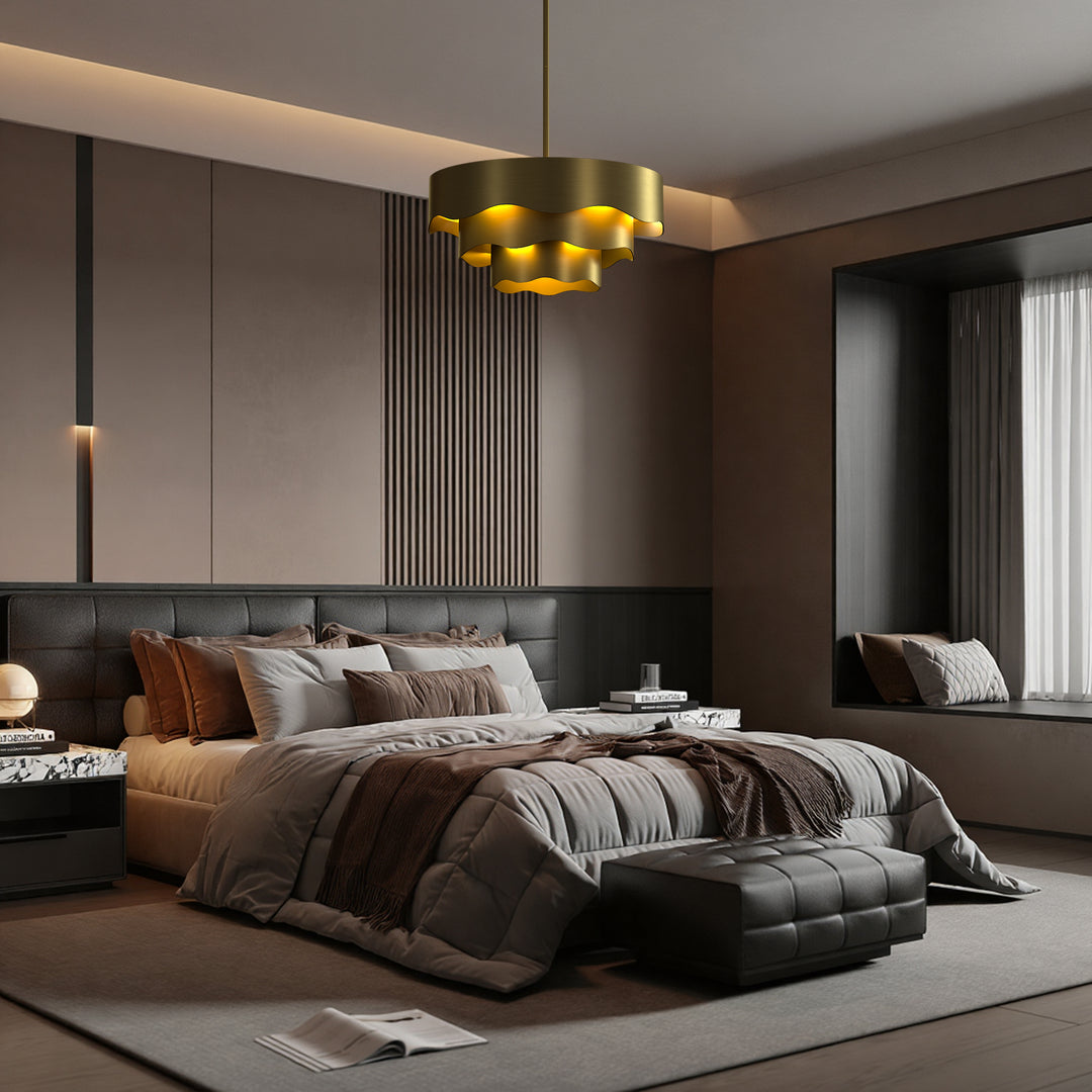 10 - Light 23.5" Electroplating Brass Tier Modern Drum Chandelier With Metal Shade #29022