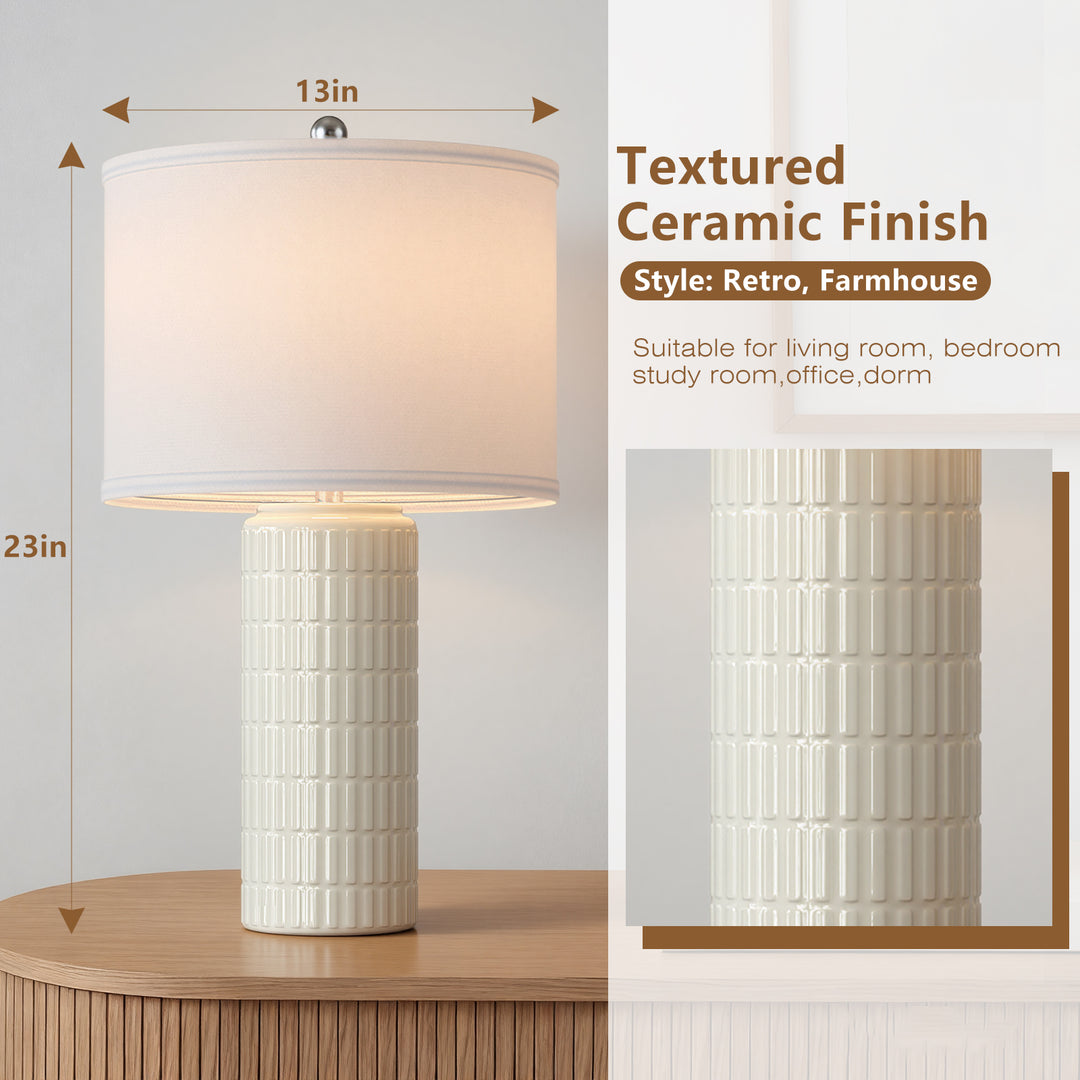 Aura 23" Contemporary Ceramic Table Lamp With Linen Shade, Modern Minimalist Design (Set of 2) #T282