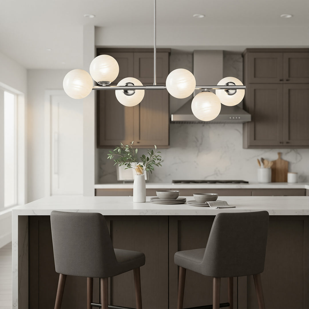 Nimbus 6-light Modern Liner Milky White Glass And Metal Chandelier For Living Room/dining Room #29009