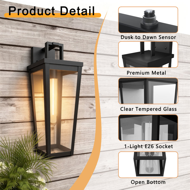Solstice 16''H Black Wrought Iron Clear Tempered Glass Outdoor Wall Light With Dusk To Dawn #OW7097