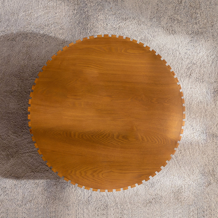 Timeless Round Coffee Table Handcrafted Relief Wooden Olive-Shaped Tea Table For Living Room #25014