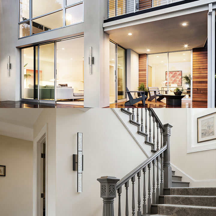 Elysian 24''h Dimmable Led Chrome Iron 3cct Adjustable Outdoor Wall Light With Water Glass #WL7090