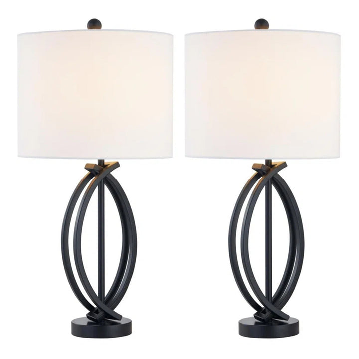 Contemporary Metal Table Lamps with Beige Shades (Pair) #T81