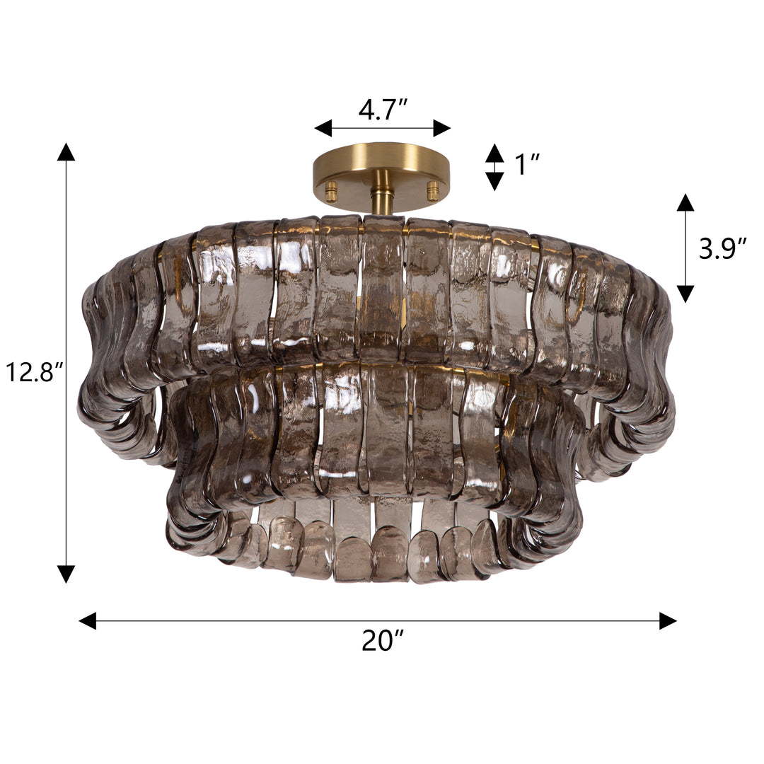 Lumen 20" 6-Light Brushed Brass Double-Layer Clear Artistic Glass Unique / Statement Semi-Flush Mount For Living Room/Bedroom #19235