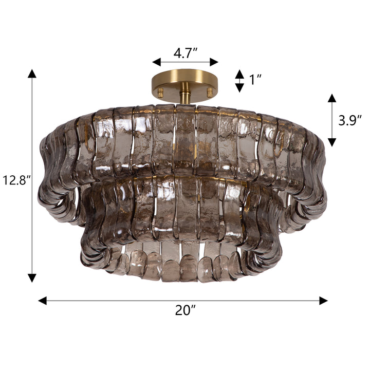 Lumen 20" 6-Light Brushed Brass Double-Layer Clear Artistic Glass Unique / Statement Semi-Flush Mount For Living Room/Bedroom #19235