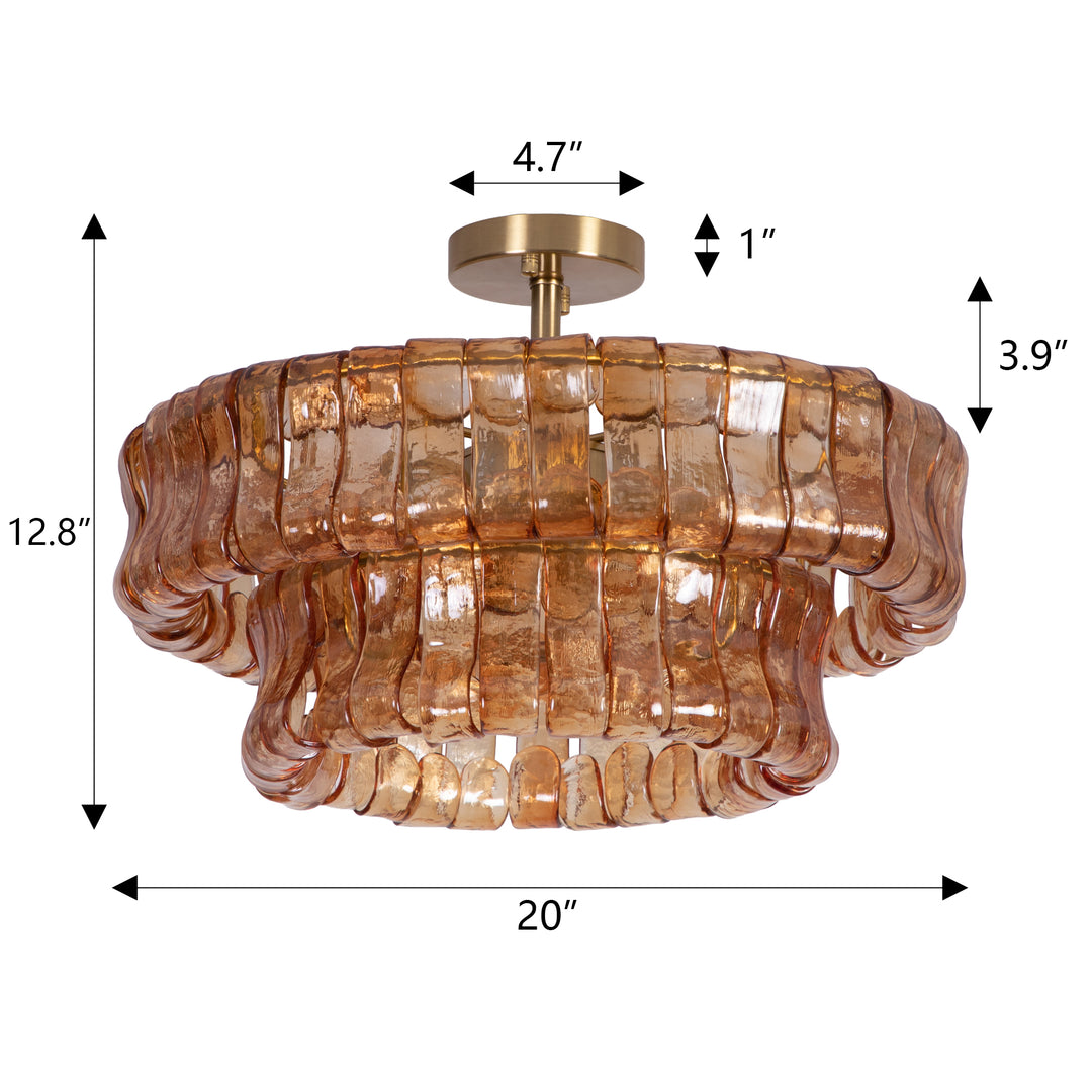 Lumen 20" 6-Light Brushed Brass Double-Layer Clear Artistic Glass Unique / Statement Semi-Flush Mount For Living Room/Bedroom #19235