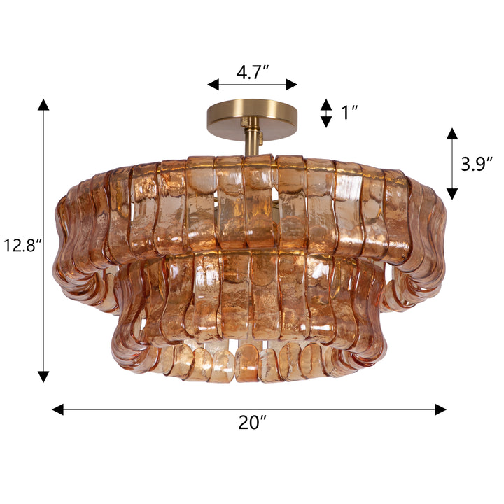 Lumen 20" 6-Light Brushed Brass Double-Layer Clear Artistic Glass Unique / Statement Semi-Flush Mount For Living Room/Bedroom #19235