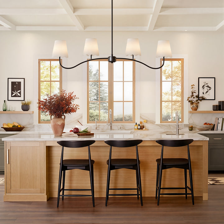 Twilight 4 - Light Electroplated Brass Iron & White Linen Shade Modern Kitchen Island Fixture Pendant Light #P39004