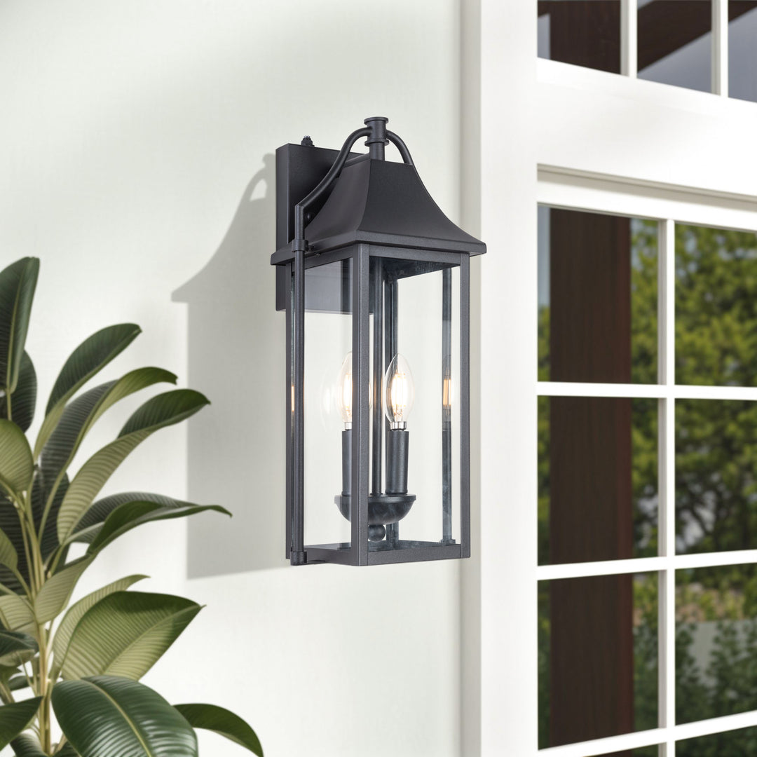 Lawyettle 18" Outdoor Wall Lantern with Dusk to Dawn Sensor, 2-Light Waterproof Brown Wall Sconce with Glass for Porch, Garage, Front Door, Patio #7040