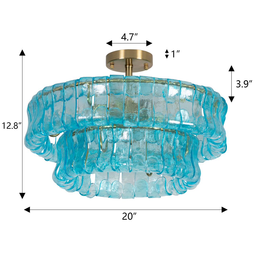 Lumen 20" 6-Light Brushed Brass Double-Layer Clear Artistic Glass Unique / Statement Semi-Flush Mount For Living Room/Bedroom #19235