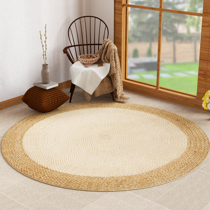 4modernhome Jute Hand Braided Zigzag Stitch Natural Fibers Farmhouse Style Area Rug For Dining Room Living Room Kitchen, Off White/Natural #DT23-9