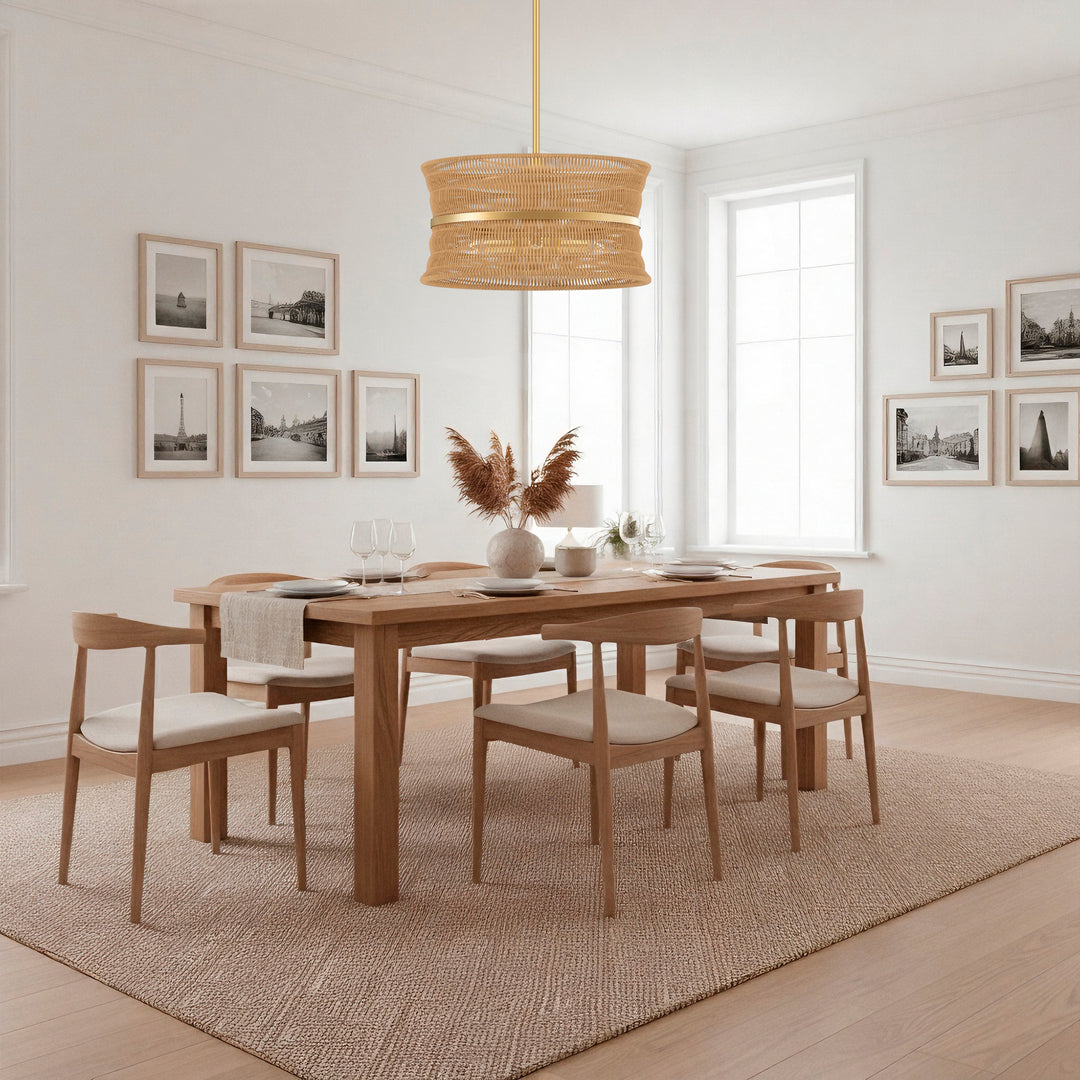 4-Light Rattan Shaded Drum Chandelier For Dinning Room #28026