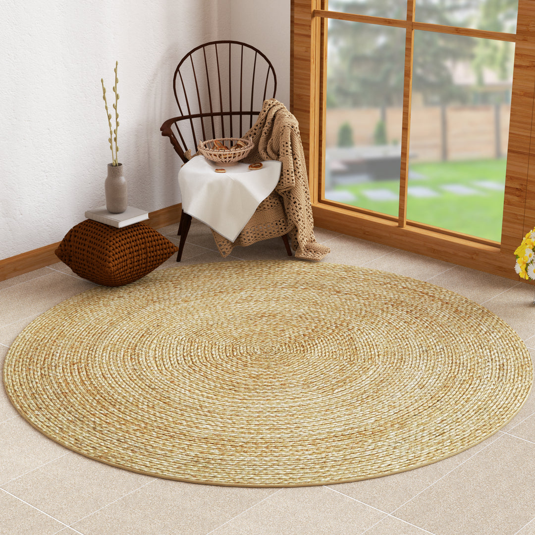 4modernhome Jute Hand Braided Zigzag Stitch Natural Fibers Farmhouse Style Area Rug For Dining Room Living Room Kitchen, Off White/Natural #DT23-7