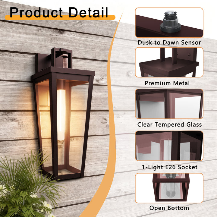 Solstice 16''H Black Wrought Iron Clear Tempered Glass Outdoor Wall Light With Dusk To Dawn #OW7097