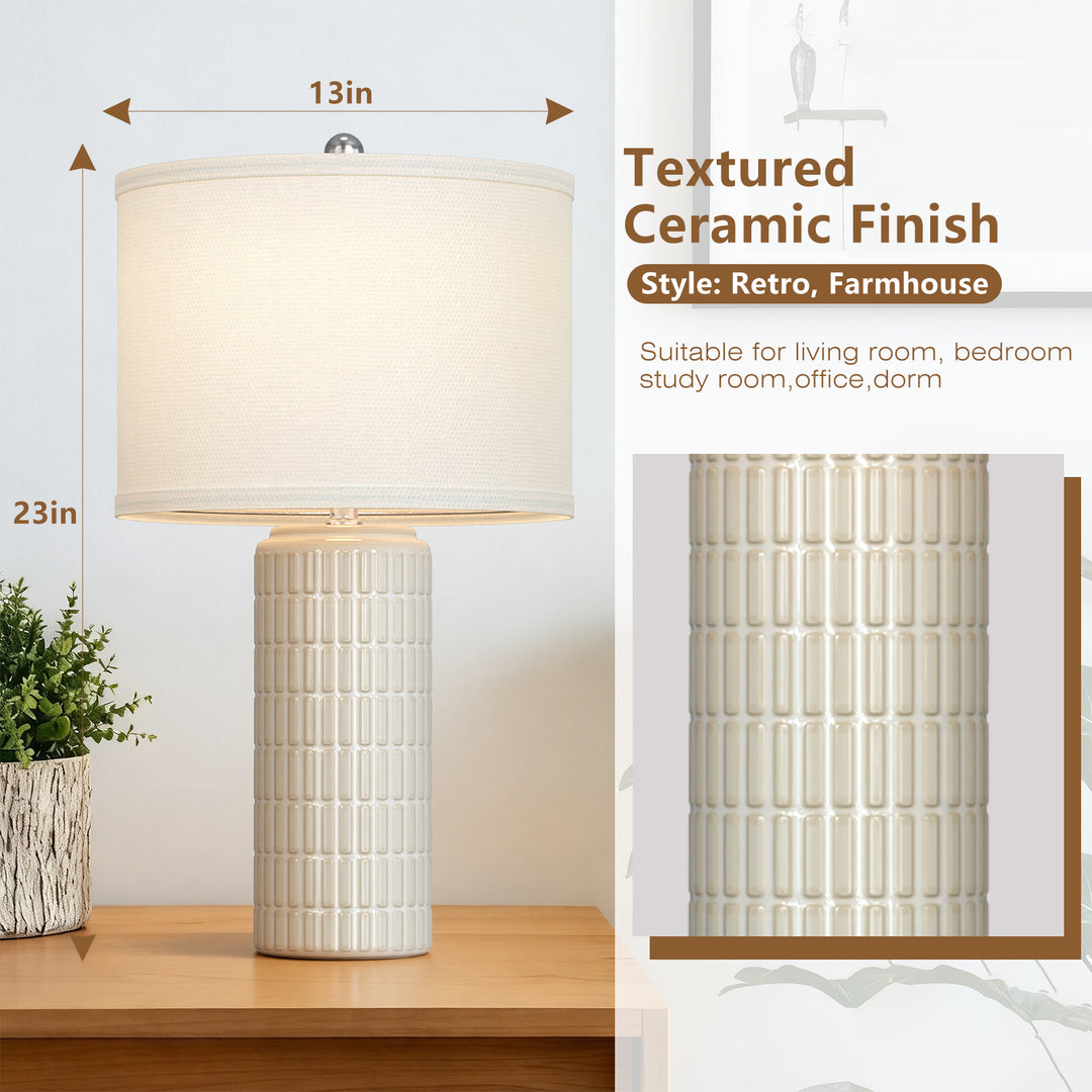 Aura 23" Contemporary Ceramic Table Lamp With Linen Shade, Modern Minimalist Design (Set of 2) #T282