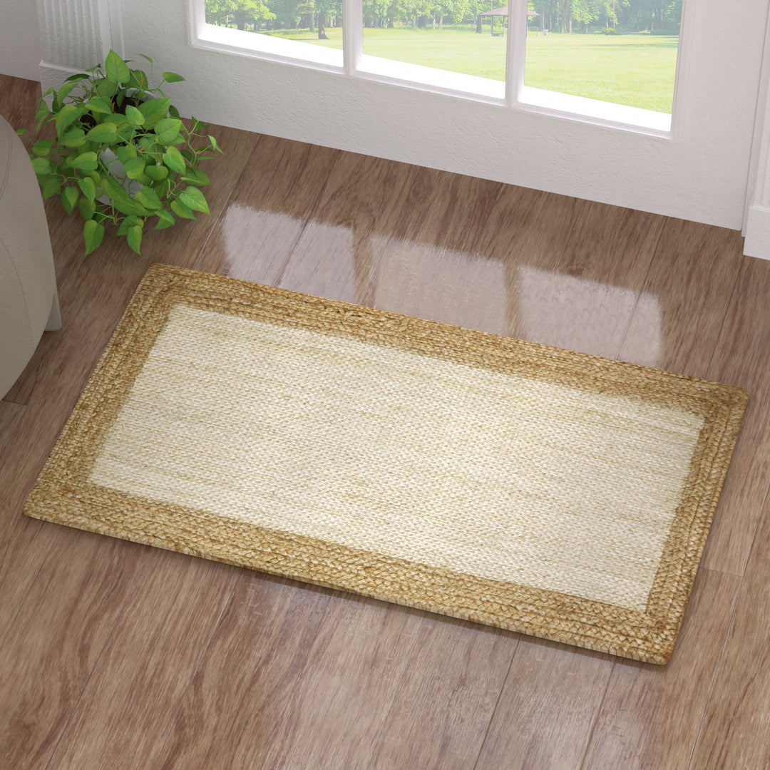 4modernhome Jute Hand Braided Zigzag Stitch Natural Fibers Farmhouse Style Area Rug For Dining Room Living Room Kitchen, Off White/Natural #DT23-2