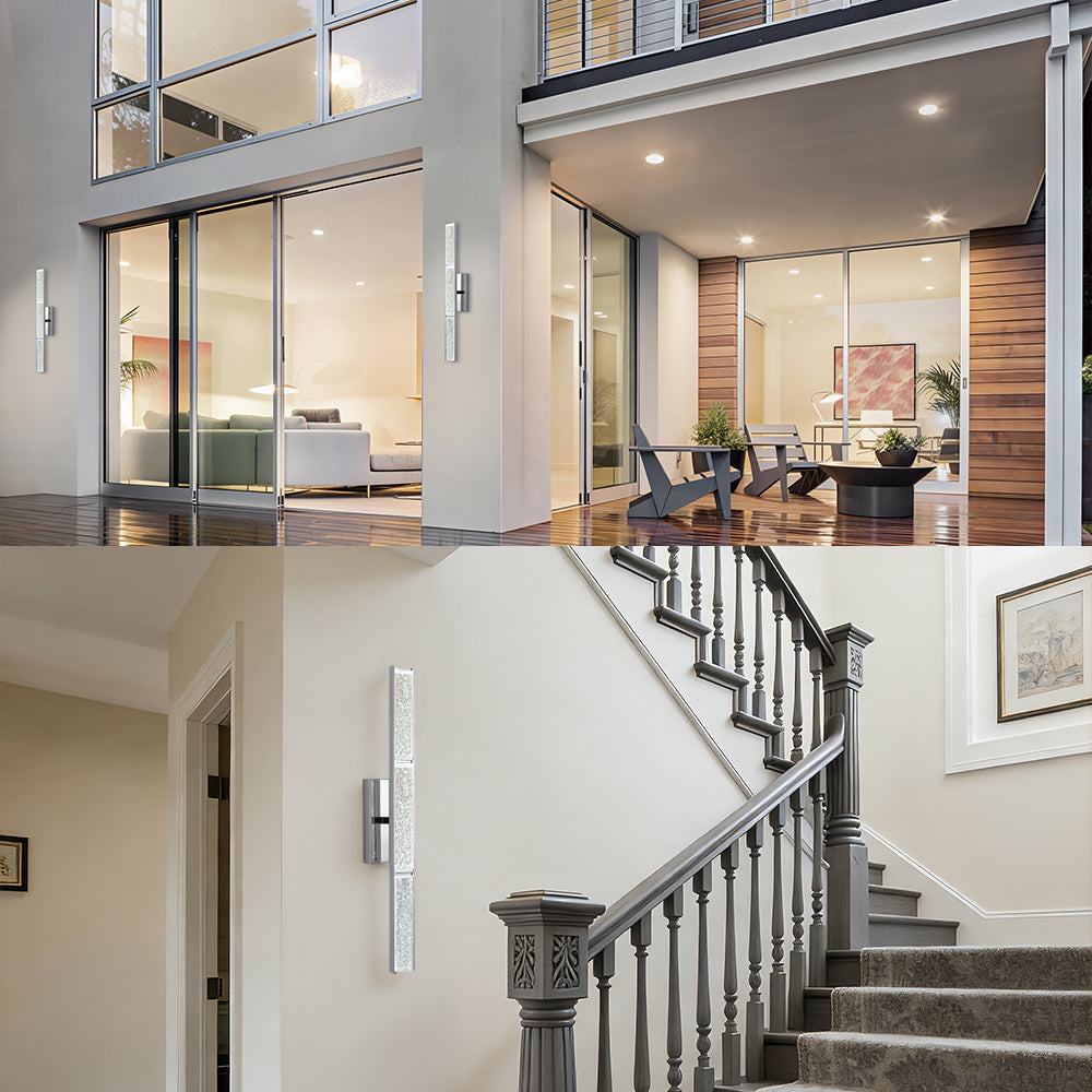 Elysian 24''h Dimmable Led Chrome Iron 3cct Adjustable Outdoor Wall Light With Water Glass #WL7090