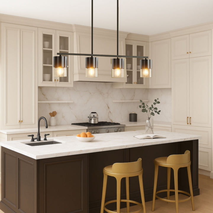 Glimmer 4-Light Metal And Glass Modern Linear Pendant Light With Adjustable Rod For Kitchen Island #29032