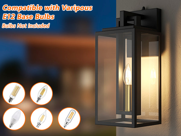 Harbor Black and Gold Base Outdoor Wall Light with Dusk to Dawn and Clear Tempered Glass #OW7102