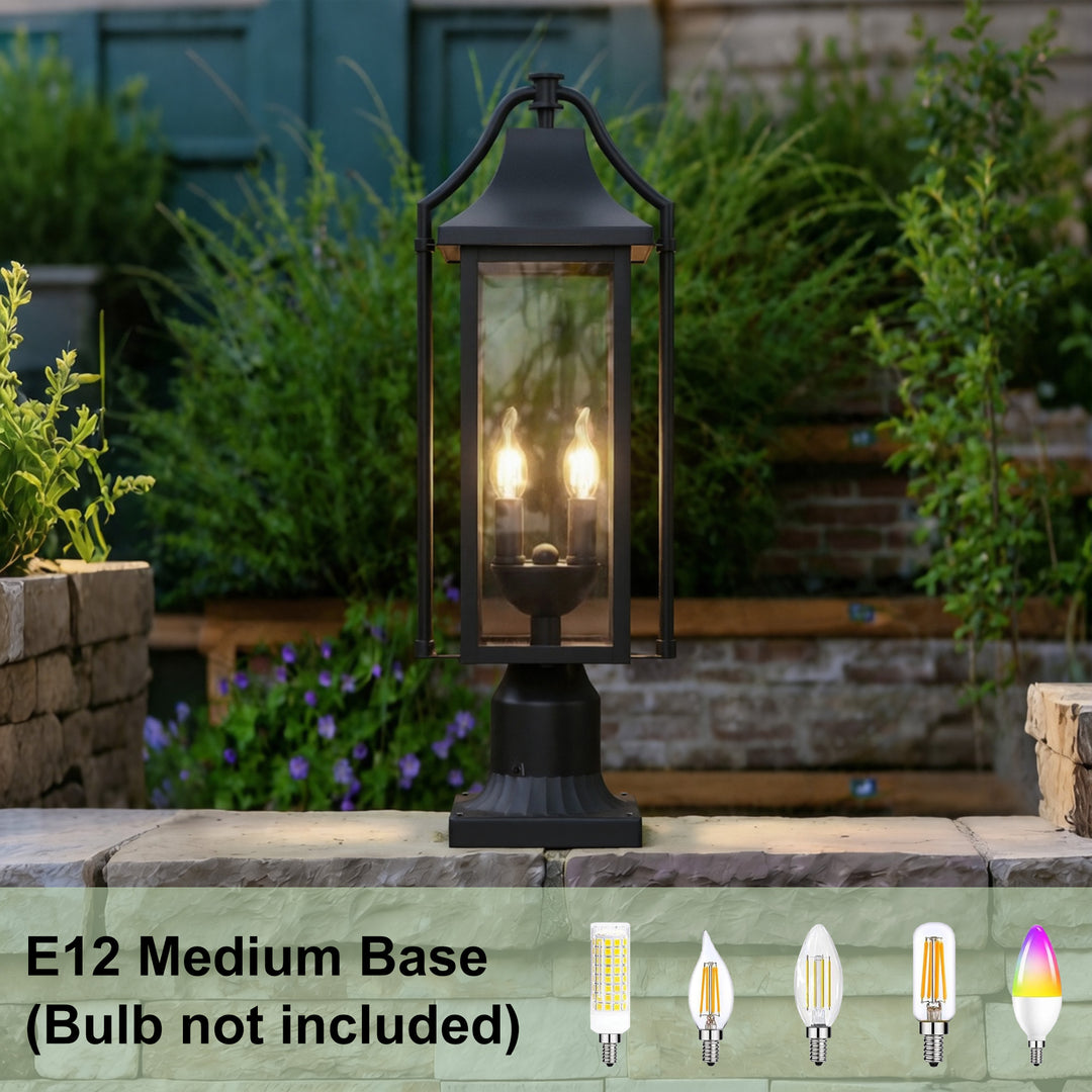 Pathfinder 23''H Black Outdoor Post Light with Clear Tempered Glass and Pier Mount Base #OP7114