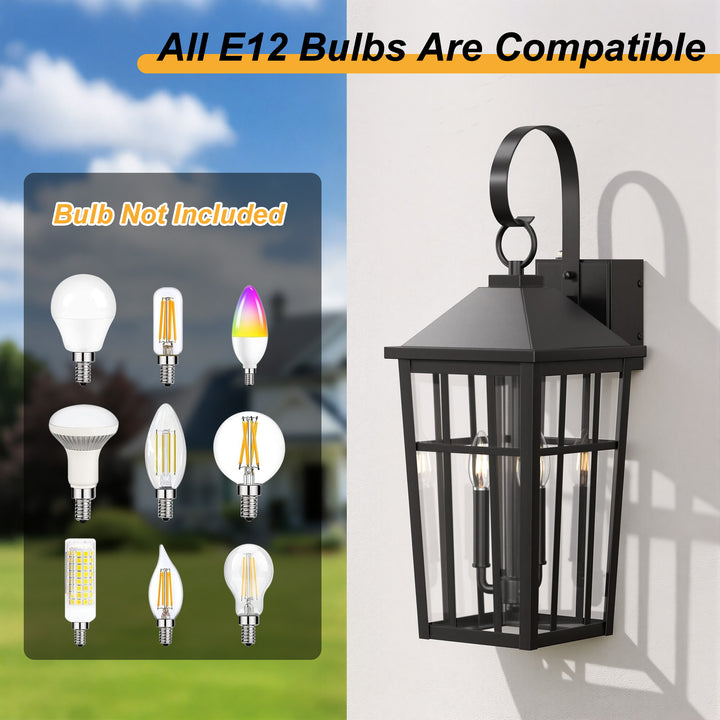 Solstice 12.6''H Black Iron Clear Tempered Glass Outdoor Wall Light with Dusk to Dawn and Built-In GFCI Outlet (Set of 2) #OW7118