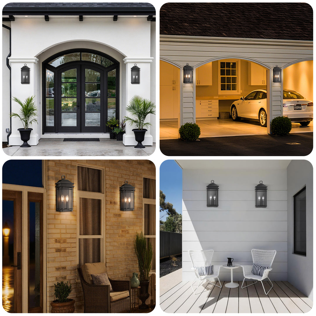 Solstice 2 - Light 16''H Black Iron Tempered Glass Outdoor Wall Light With Dusk To Dawn #7083