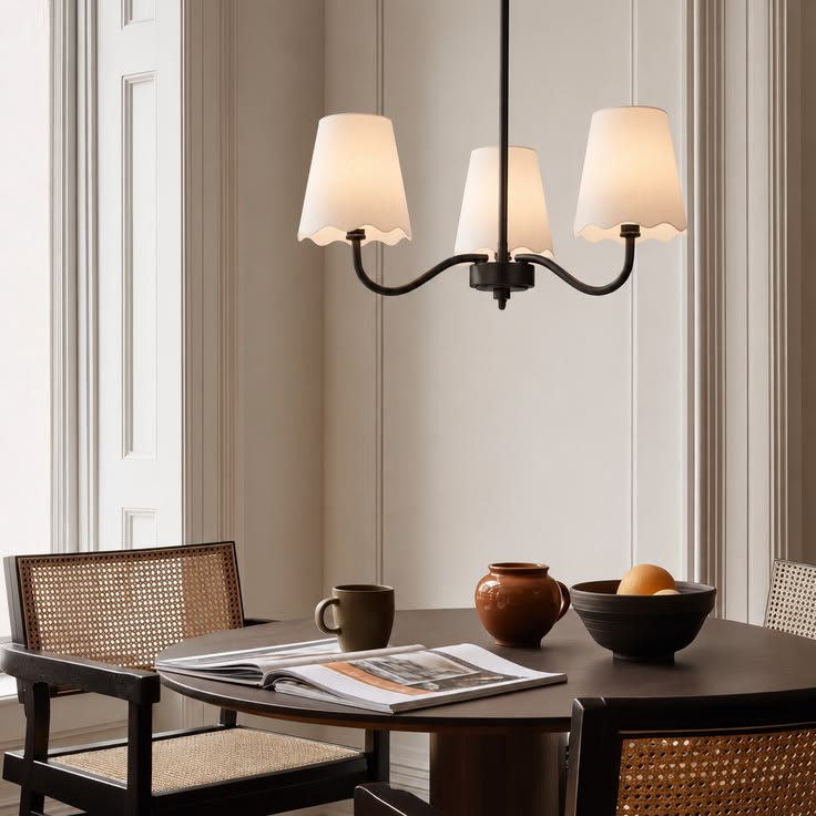 Twilight 3-light 21"W Matte Black Modern Spider Chandelier with Linen Shades for Dining Room or Kitchen Island #39017