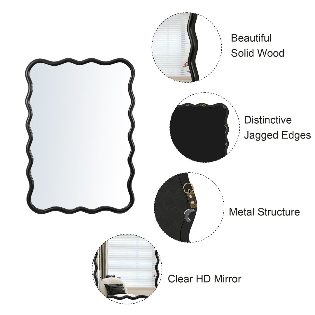 Modern Solid Wood Wavy Rectangle Wall Mirror