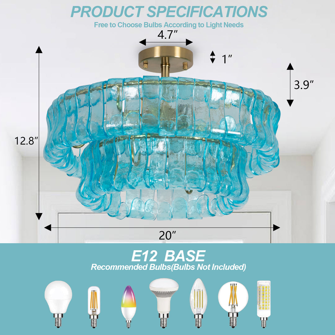 Lumen 20" 6-Light Brushed Brass Double-Layer Clear Artistic Glass Unique / Statement Semi-Flush Mount For Living Room/Bedroom #19235
