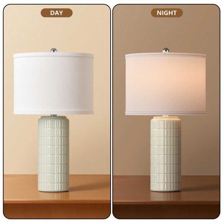 Aura 23" Contemporary Ceramic Table Lamp With Linen Shade, Modern Minimalist Design (Set of 2) #T282