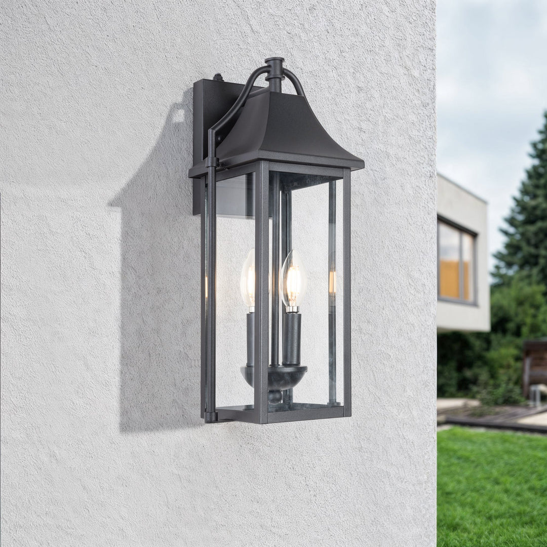 Lawyettle 18" Outdoor Wall Lantern with Dusk to Dawn Sensor, 2-Light Waterproof Brown Wall Sconce with Glass for Porch, Garage, Front Door, Patio #7040