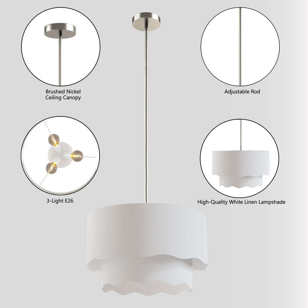 Twilight 3-Light Brass & White Modern Farmhouse Chandelier Light With Adjustable Height For Dining Room #39002