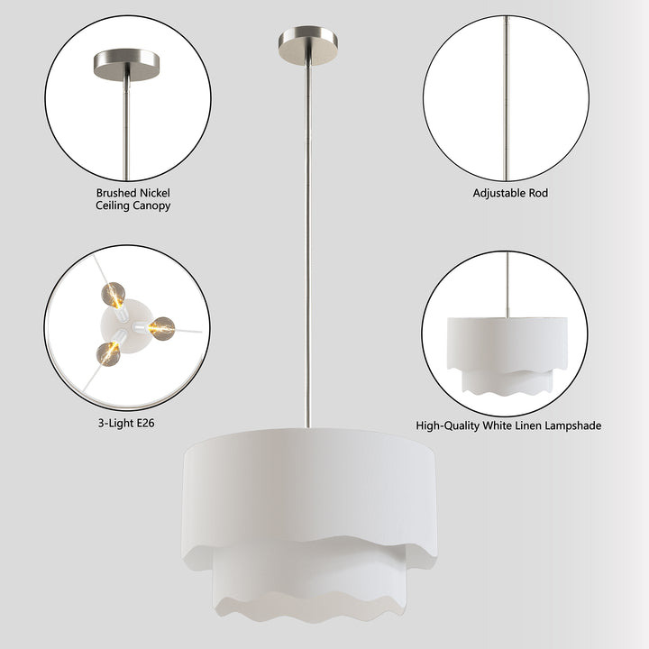 Twilight 3-Light Brass & White Modern Farmhouse Chandelier Light With Adjustable Height For Dining Room #39002